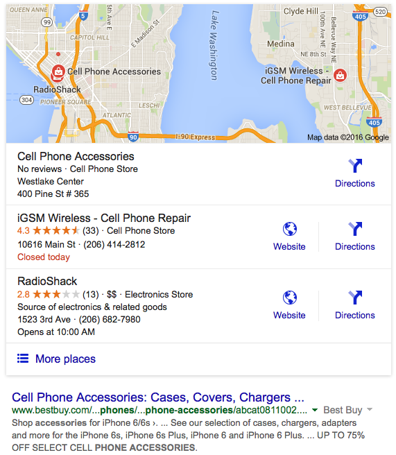 Google Search Screenshot for Cell Phone Accessories