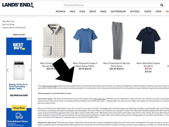 Major retailers are inserting copy to help with shopping. But the presentation indicates that it is intended for search engines and not people.