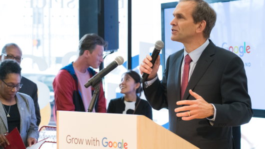 Kent Walker speaks at a Grow with Google launch event in Cleveland.