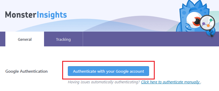 Google Analytics - MonsterInsights - Authenticate Google Account