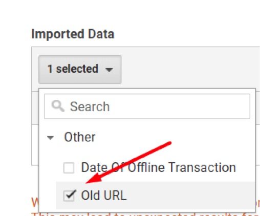 Select Old URL — or whatever you named the Custom Dimension — for the “Imported Data.”
