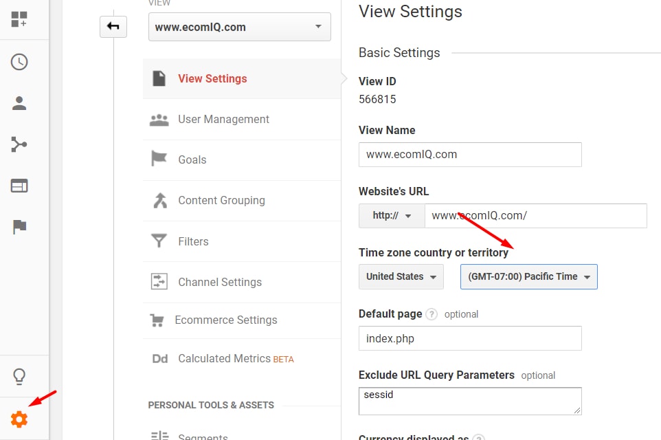 Ensure your Analytics and AdWords traffic align by time of day by clicking on the Admin  View  View Settings.