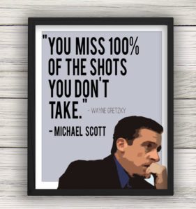 image of Michael Scott in front of Wayne Gretzky quote for article An Entrepreneur's Guide to Google Analytics [Infographic]