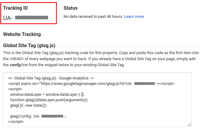 Google Analytics - Tracking ID