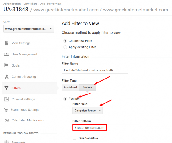 After referral spam domains are identified, create an exclude filter in Google Analytics to block those sources.