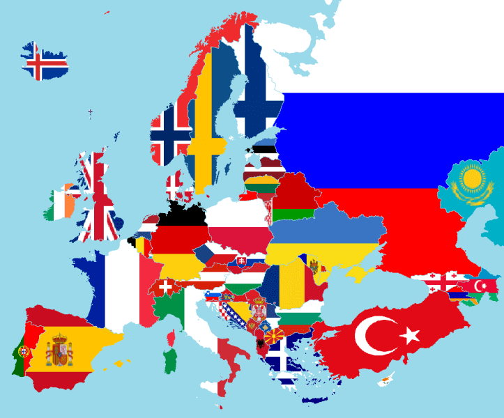 european continent with flags