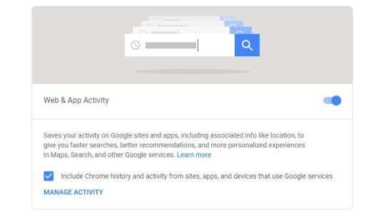 Turn off the option that allows Google to track your web and app activity.