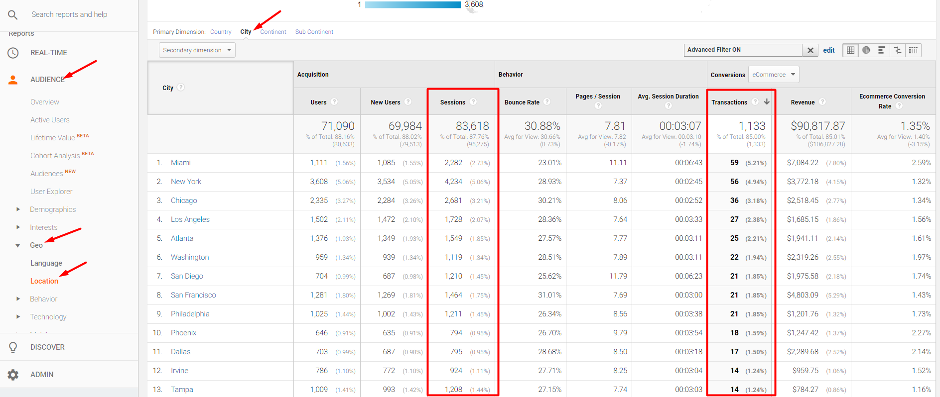 Google Analytics was able to report most sales coming from cities, not rural areas.