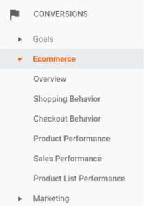 Go to the left-side “Conversions” menu in Google Analytics to access Enhanced Ecommerce.
