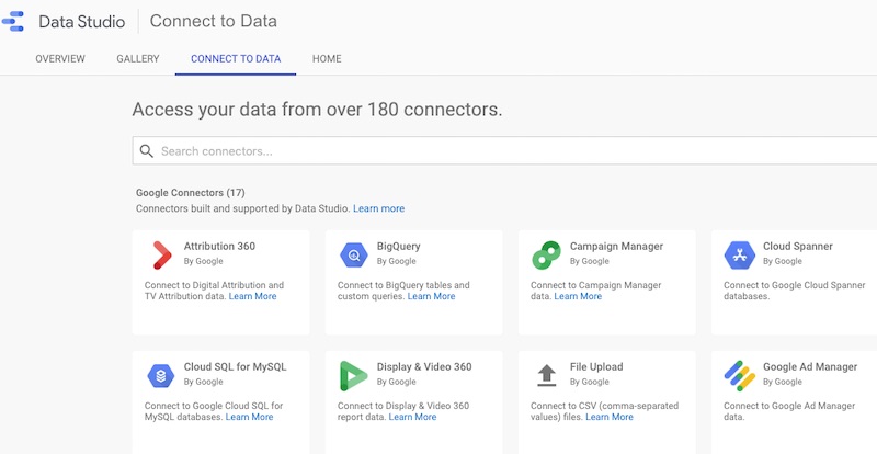 Many connectors link Google Data Studio to third-party platforms.