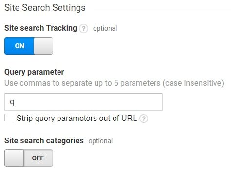 Enable site search tracking by going to the Admin  View  View Settings.