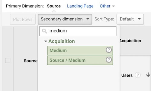 Selecting a secondary dimension in Google Analytics