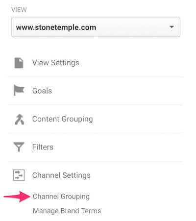 Channel settings in the Google Analytics Views panel